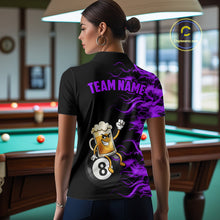 Load image into Gallery viewer, Purple Flaming Funny Beer 8 Ball Billiard Shirt For Women Custom Pool Team Jersey Polo &amp; 1/4 Zip TDM5938