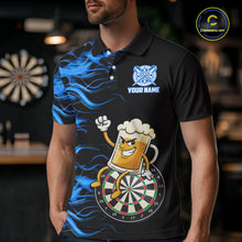 Load image into Gallery viewer, Blue Flaming Dartboard Funny Beer Darts Shirt For Men Custom Darts Jersey Team Polo &amp; 1/4 Zip TDM5940