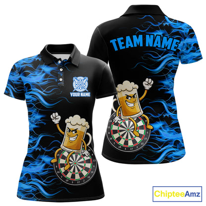 Blue Flaming Dartboard Funny Beer Darts Shirt For Women Custom Darts Jersey Team Polo & 1/4 Zip TDM5940