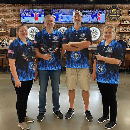 Blue Flaming American Flag Eagle Darts Shirt For Women Custom Darts Jersey Team Polo & 1/4 Zip TDM5941
