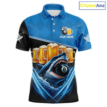 Load image into Gallery viewer, Blue Funny Beer Shark 8 Ball Billiard Jersey For Men Custom Pool Team Shirt Polo &amp; 1/4 Zip TDM5943