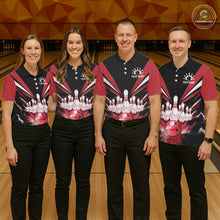 Load image into Gallery viewer, Black And Red Bowling Jersey For Men Custom Strike Lightning Bowling Team Jersey Polo &amp; 1/4 Zip TDM6357
