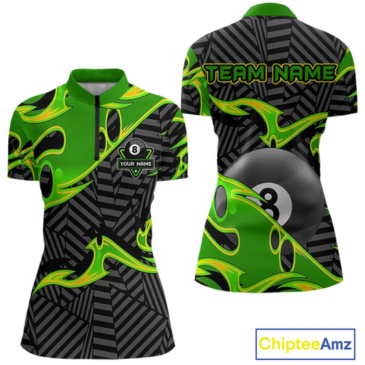 Personalized Black And Green 8 Ball Billiards Pool Shirts For Women Custom Billiard Team Jerseys TDM4200