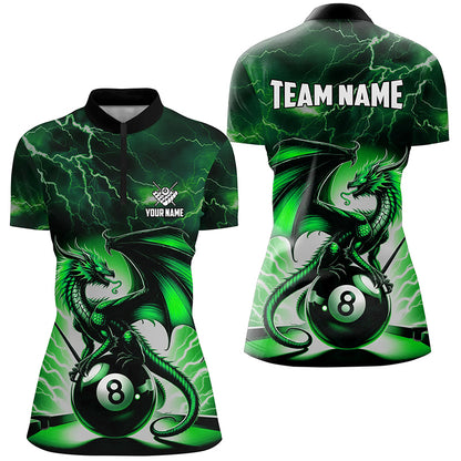 Lightning Thunder Dragon Custom Green 8 Ball Pool Shirts For Women, Billiard Team League Jerseys TDM2250