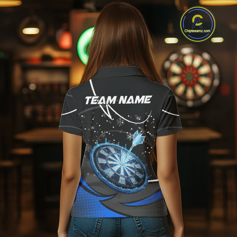Blue Dartboard Frozen Ice Darts Shirt For Women Custom Darts Jersey Team Polo & Quarter Zip TDM5226