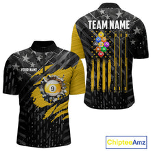 Load image into Gallery viewer, Yellow Black American Flag 9 Ball Pool Men's Billiard Shirt Custom Billiard Jersey Polo, 1/4 Zip TDM6534