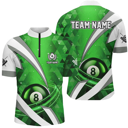 Customized Lightning Green 8 Ball Pool Men Billiard Polo & 1/4 Zip Shirts, Billiard Team Jerseys TDM2521
