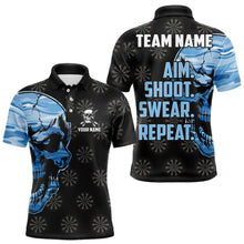Load image into Gallery viewer, Funny Blue Camo Darts Skull Aim Shoot Swear Repeat Custom Dart Shirts For Men Darts Team Jerseys TDM3595