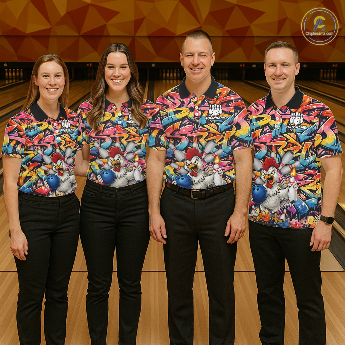 Funny Rooster Graffiti Style Bowling Jersey For Women Custom Bowling Team Jersey Polo & 1/4 Zip TDM6121