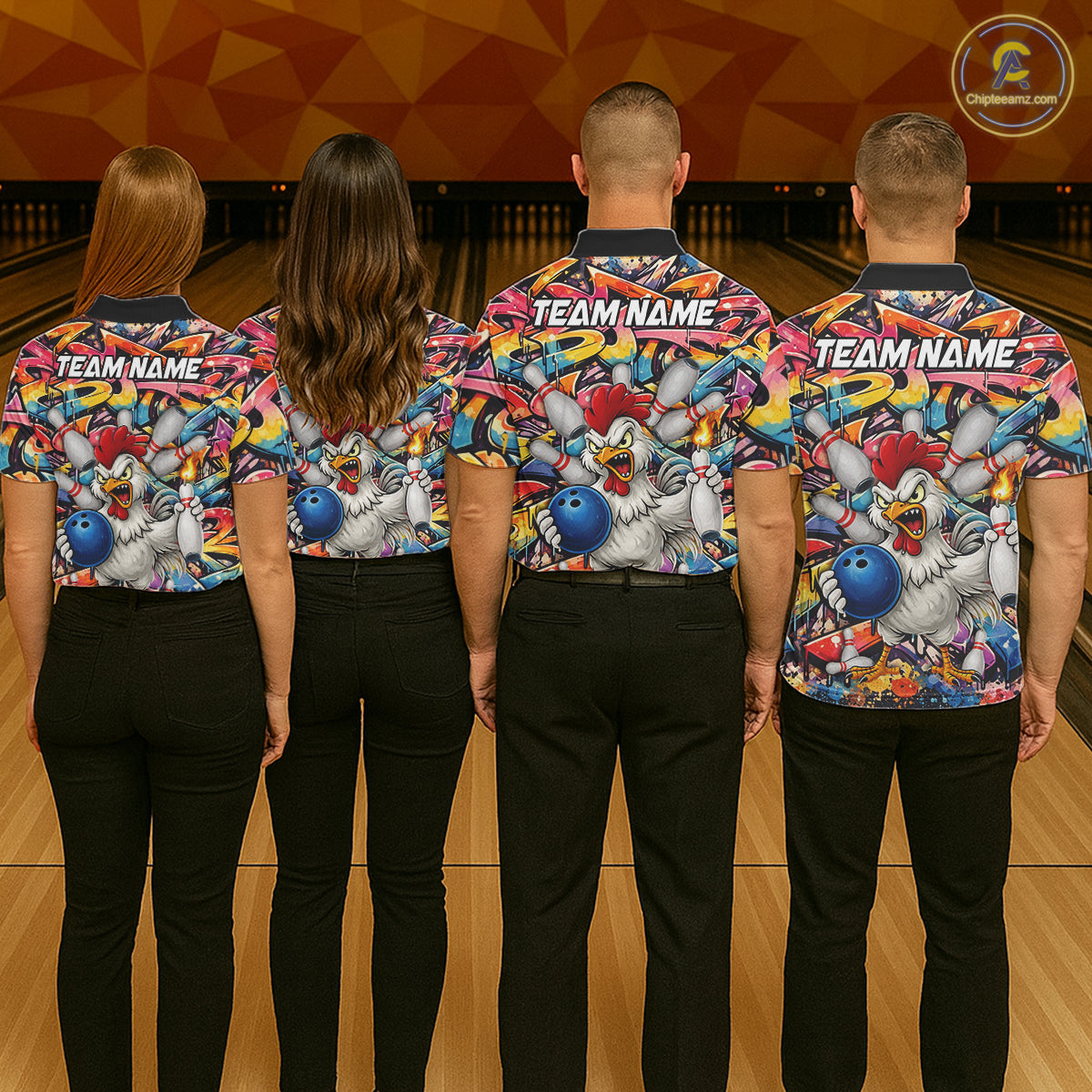 Funny Rooster Graffiti Style Bowling Jersey For Women Custom Bowling Team Jersey Polo & 1/4 Zip TDM6121