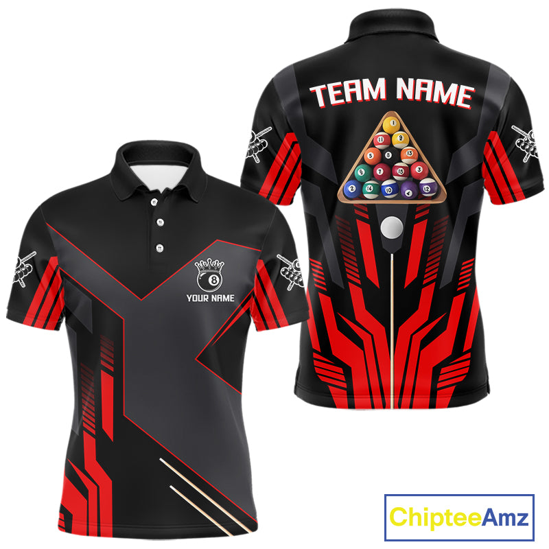 Personalized Red Black 8 Ball Pool Shirt For Men Custom Billiard League Team Jersey Polo & 1/4 Zip TDM4225