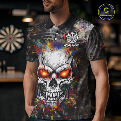 Colorful Grunge Skull Darts Polo & Quarter Zip For Men Custom Darts Team Jersey, Funny Darts Gifts TDM5503