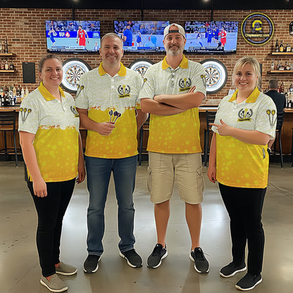 Personalized Yellow Funny Darts And Beer Men's Dart Shirts, Darts Team Jersey Polo & 1/4 Zip TDM5509