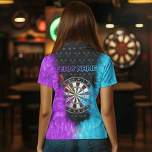 Load image into Gallery viewer, Blue And Purple Flame Women Dart Shirt With Pocket Option Custom Dart Jersey TDM3759