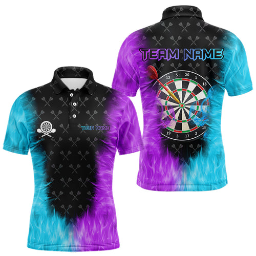 Blue And Purple Flame Men Dart Shirt With Pocket Option Custom Dart Jersey TDM3759