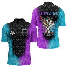 Load image into Gallery viewer, Blue And Purple Flame Men Dart Shirt With Pocket Option Custom Dart Jersey TDM3759