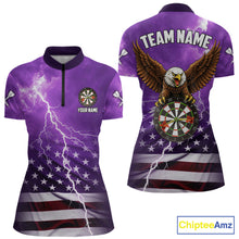Load image into Gallery viewer, Purple Lightning American Flag Eagle Dart Shirt With Pocket Option For Women TDM6554