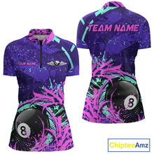Load image into Gallery viewer, Personalized 8 Ball Billiard Shirt For Women | Neon Purple, Pink &amp; Teal Paint Funny Pool Team Jersey TDM4232