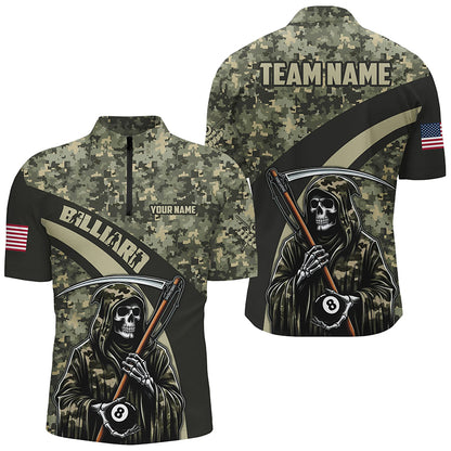 Personalized Grim Reaper Green Camo Billiard Shirts For Men Custom Military Billiard Jerseys TDM2062