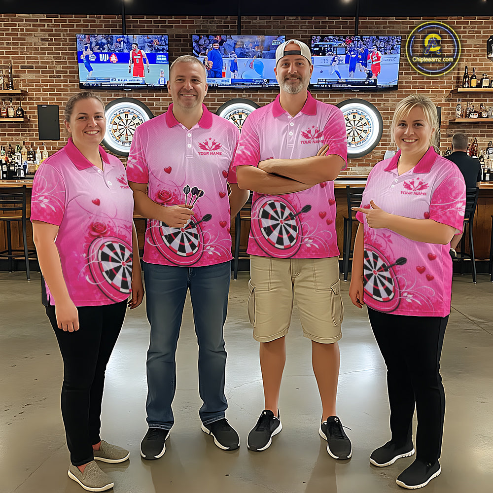 Personalized Pink Roses Darts Jersey For Women Custom Valentine Darts Shirts, Best Darts Gifts TDM5767