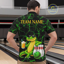Load image into Gallery viewer, Black And Green Funny Alligator Bowling Shirt For Men Custom Lightning Bowling Team Jersey TDM6141