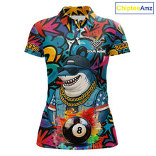 Load image into Gallery viewer, Funny Shark Colorful Graffiti 8 Ball Billiard Shirt For Women Custom Pool Jersey Polo &amp; 1/4 Zip TDM6369