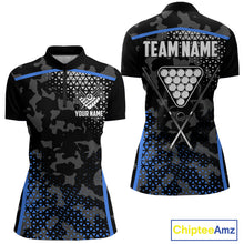 Load image into Gallery viewer, Black And Blue 8 Ball Pool Billiard Shirt For Women Custom Camo Billiard Team Jersey Polo &amp; 1/4 Zip TDM6567