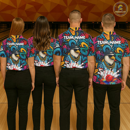 Funny Eagle Colorful Graffiti Bowling Shirt For Women Custom Bowling Team Jersey Polo & 1/4 Zpip TDM5784