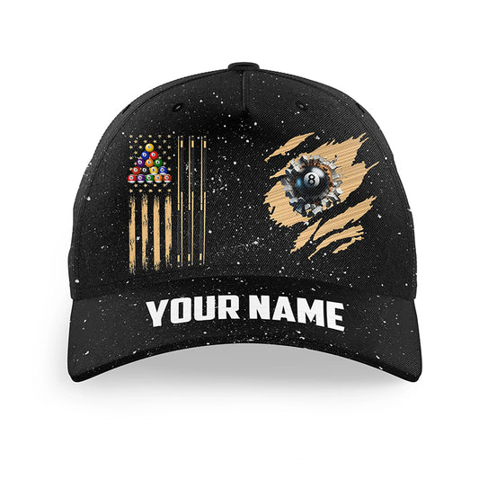 Customized Grunge American Flag 8 Ball Pool Billiard Caps, Patriotic Billiard Hats For Pool Player TDM1113