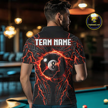 Load image into Gallery viewer, Male pool player wearing Thunder Lightning Tribal 8 Ball billiard jersey during competitive tournament play
