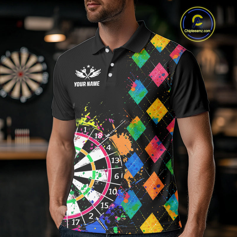 Custom Colorful Grunge Argyle Darts Shirt For Men Custom Darts Team Jersey, Funny Darts Gifts TDM4402
