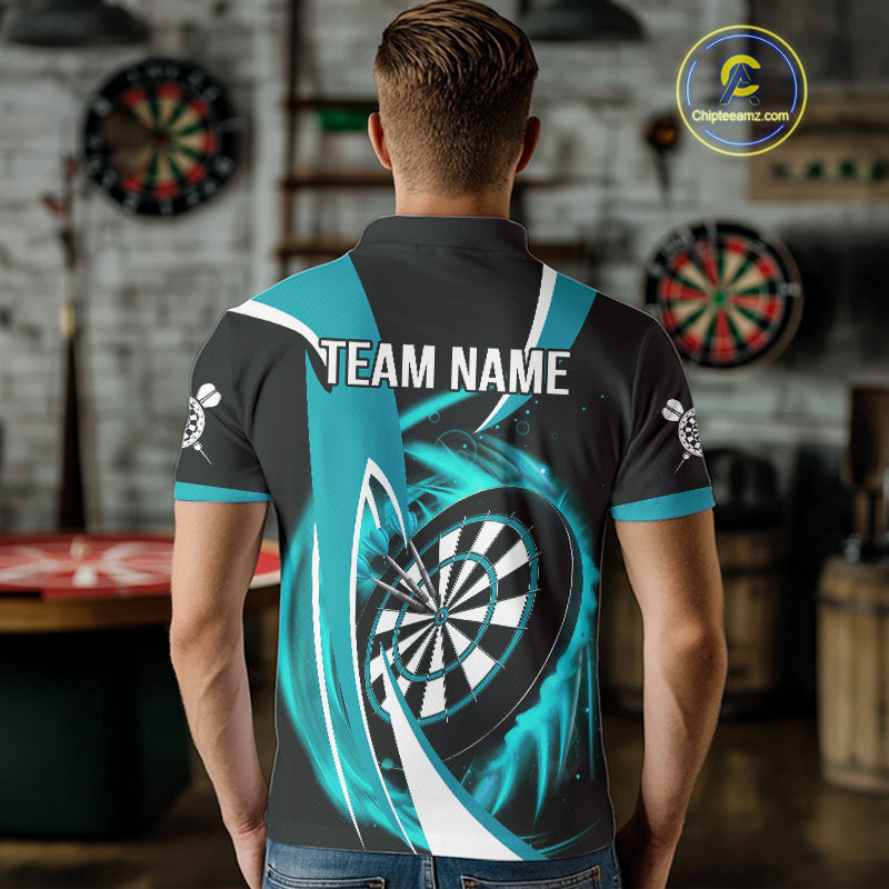Personalized Turquoise & Black Darts Shirt For Men Custom Darts League Team Polo & 1/4 Zip Jerseys TDM4407