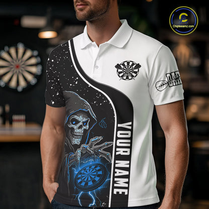 Blue Grim Reaper Darts Men Polo & Quarter-Zip Custom Darts Shirts For Team Darts Jerseys TDM5524