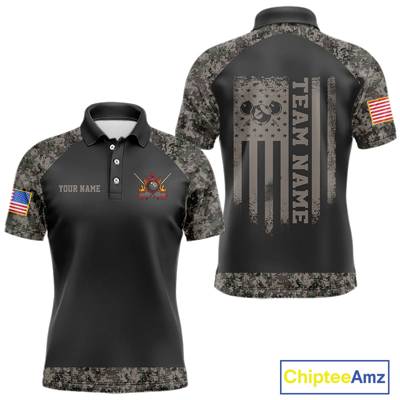 Personalized Retro Camo US Flag Billiard Shirt For Men Custom Pool Team Jersey Polo & 1/4 Zip TDM5793