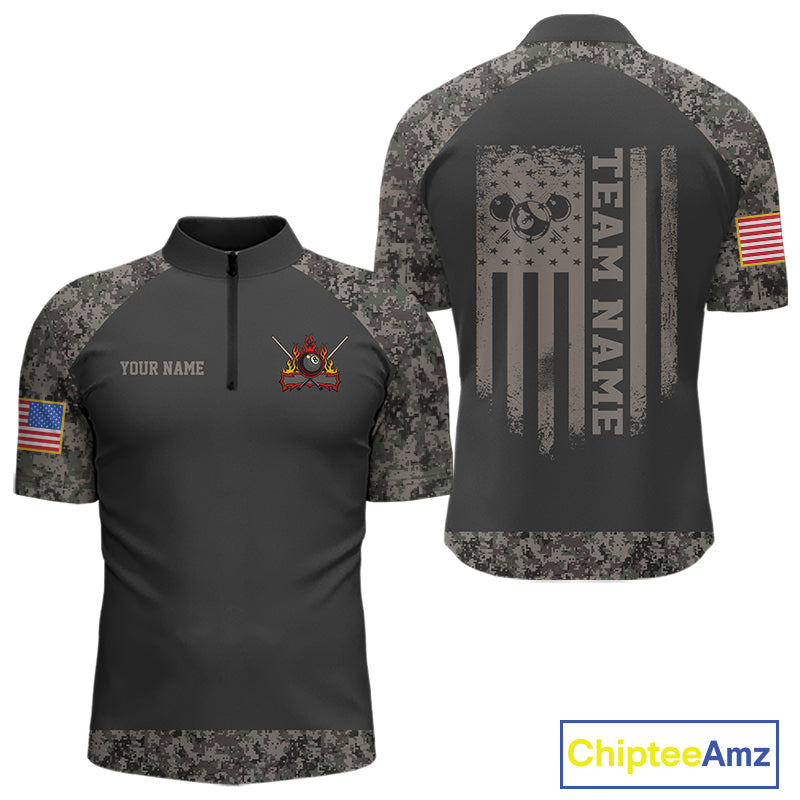 Personalized Retro Camo US Flag Billiard Shirt For Men Custom Pool Team Jersey Polo & 1/4 Zip TDM5793