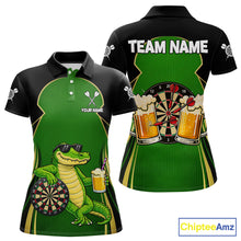 Load image into Gallery viewer, Funny Alligator And Beer Darts Shirt For Women Custom Darts Jersey Polo &amp; 1/4 Zip, Darts Gifts TDM6144