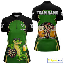 Load image into Gallery viewer, Funny Alligator And Beer Darts Shirt For Women Custom Darts Jersey Polo &amp; 1/4 Zip, Darts Gifts TDM6144