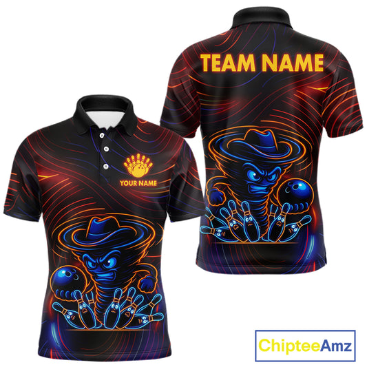 Funny Neon Tornado Pin Bowling Shirt For Men Custom Bowling Team Jersey Polo & 1/4 Zip TDM6148