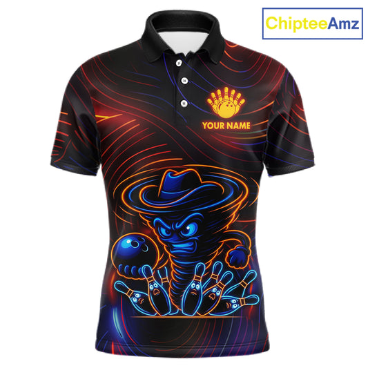 Funny Neon Tornado Pin Bowling Shirt For Men Custom Bowling Team Jersey Polo & 1/4 Zip TDM6148