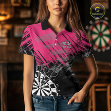 Load image into Gallery viewer, Pink Black Grunge Dart Shirts For Women Custom Dart Jersey With Pocket Option TDM6381