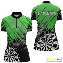 Load image into Gallery viewer, Green Black Grunge Dart Shirts For Women Custom Dart Jersey With Pocket Option TDM6382