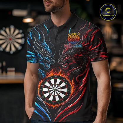 Blue And Red Custom Dragon Fire Darts Shirts For Men, Darts League Team Jersey Polo & Quarter Zip TDM6576