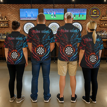 Blue And Red Custom Dragon Fire Darts Shirts For Men, Darts League Team Jersey Polo & Quarter Zip TDM6576