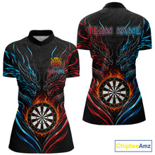 Load image into Gallery viewer, Blue And Red Custom Dragon Fire Darts Shirts For Women, Darts League Team Jersey Polo &amp; Quarter Zip TDM6576