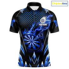 Load image into Gallery viewer, Personalized Blue Flame Lightning Icy Darts Shirt For Men, Darts Team Jersey Polo &amp; Quarter Zip TDM6578
