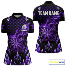 Load image into Gallery viewer, Personalized Purple Flame Lightning Icy Darts Shirt For Women, Darts Team Jersey Polo &amp; Quarter Zip TDM6580