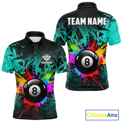 Colorful 8 Ball Pool Billiard Jersey For Men Custom Billiard Team Shirts Polo & 1/4 Zip | Turquoise TDM6581
