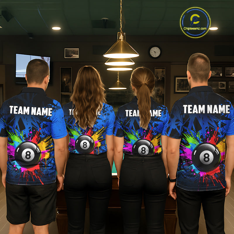 Colorful 8 Ball Pool Billiard Jersey For Men Custom Billiard Team Shirts Polo & Quarter Zip | Blue TDM6582