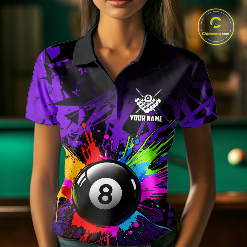 Colorful 8 Ball Pool Billiard Jersey For Women Custom Billiard Team Shirts Polo & Quarter Zip | Purple TDM6584