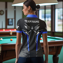 Load image into Gallery viewer, Black And Blue 8 Ball Pool Wings Custom Camo Billiard Shirt For Women, 8 Ball Billiard Team Jersey TDM3484